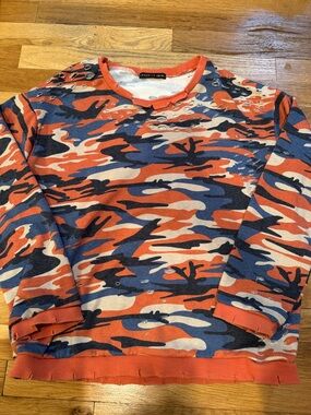 Brooklyn Karma Syracuse colors Distressed Camo Sweatshirt size small